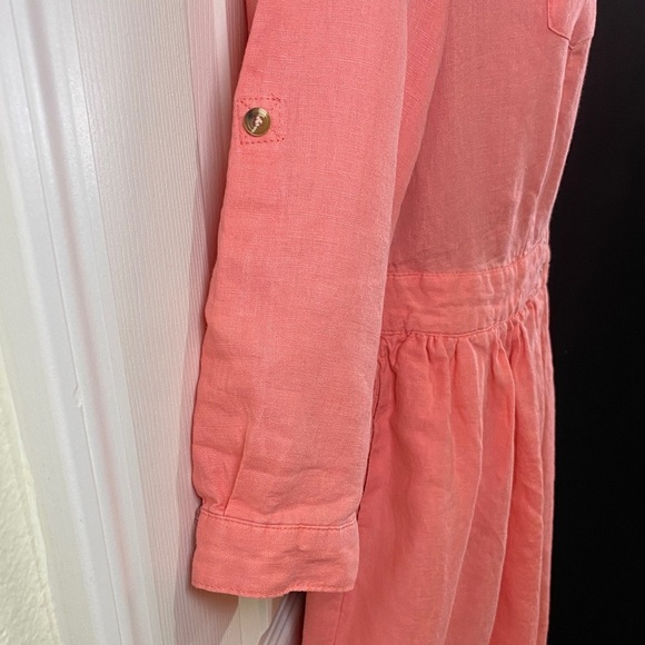 Malvin 100% Linen Coral Button-Down Dress with pockets and shell buttons Small/6 - Picture 3 of 10